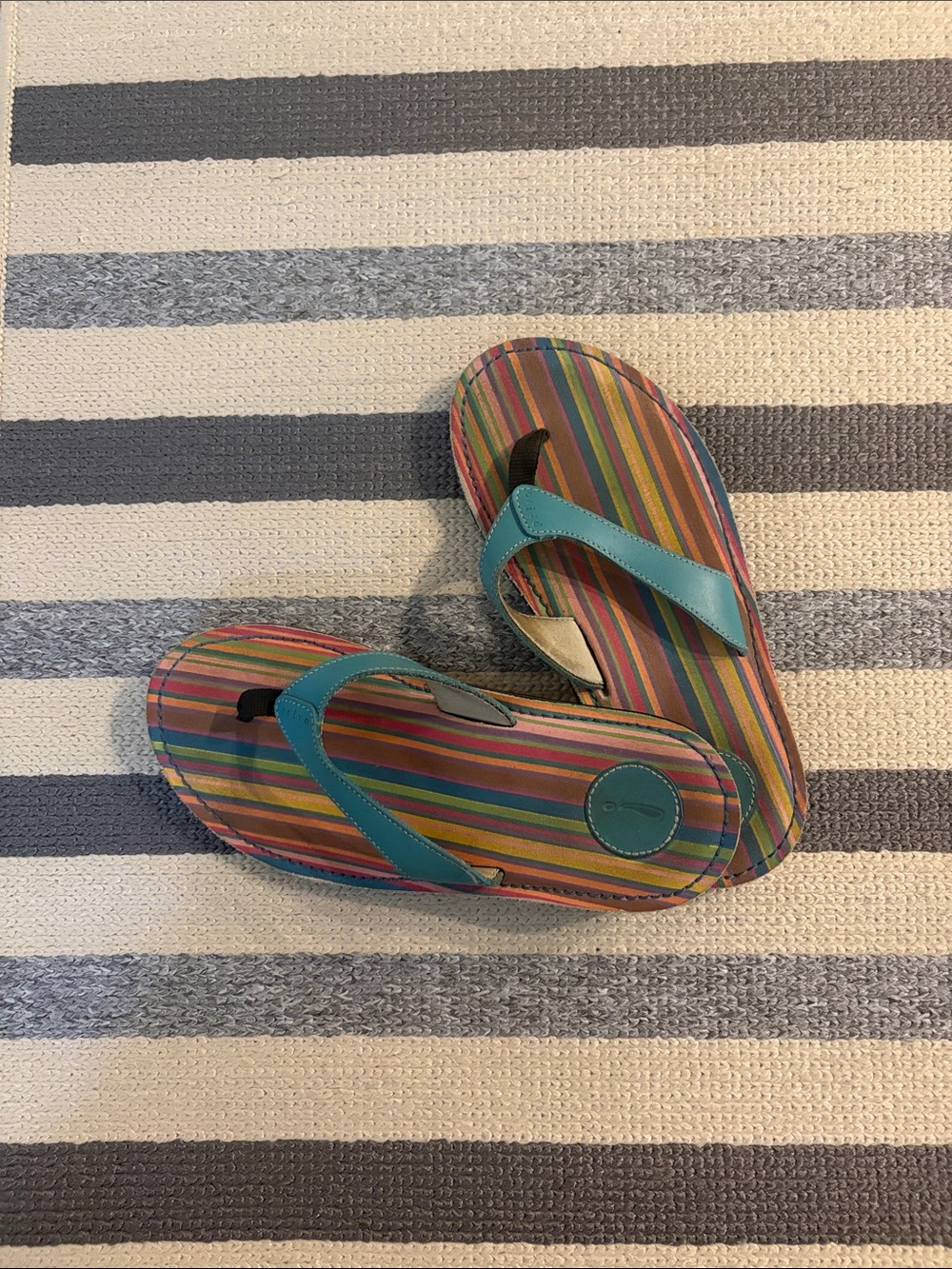 Privo by Clark’s Colorful Striped Flip Flop Sandals with Teal Straps